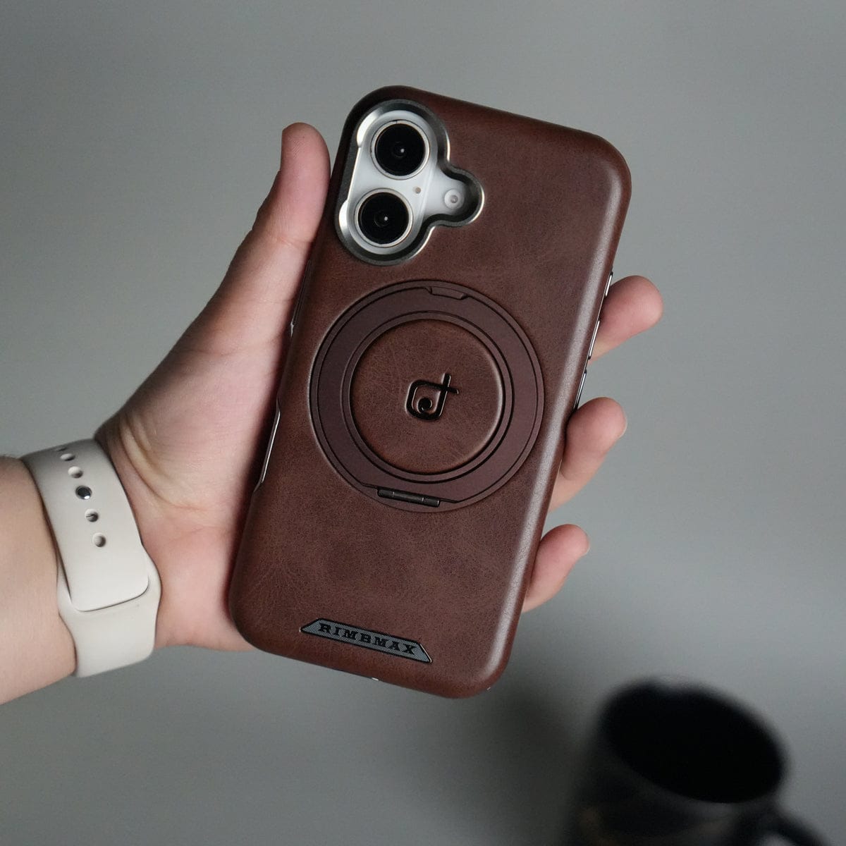 iPhone 16 Series Luxury Leather Magnetic Ring Case | Metal Camera Frame and Kickstand Cover