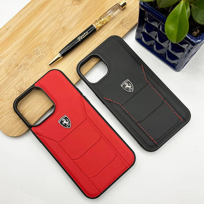 iPhone 16 Series Ferrari Sports Car Logo Side Stitch Leather Cover Red