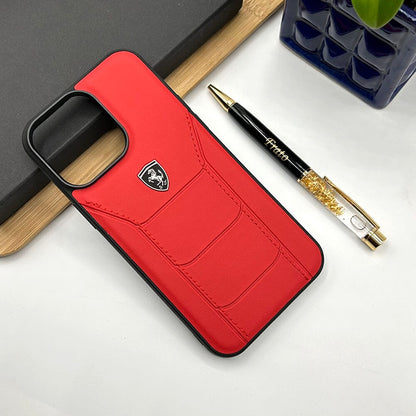 iPhone 16 Series Ferrari Sports Car Logo Side Stitch Leather Cover Red