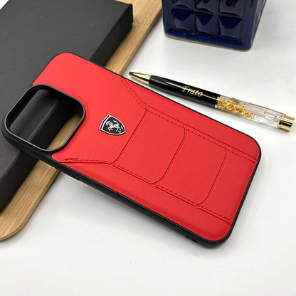 iPhone 16 Series Ferrari Sports Car Logo Side Stitch Leather Cover Red