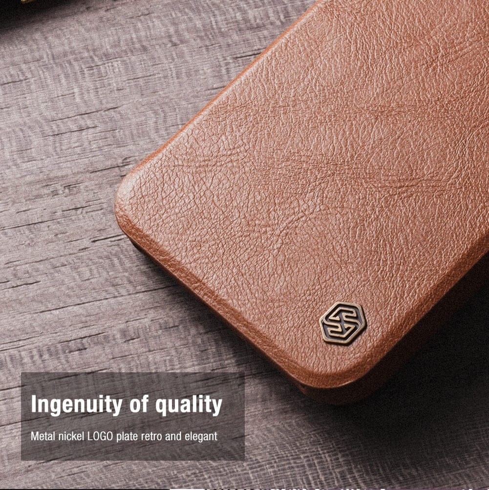 iPhone 15 Camera Protection QIN Leather Flip Case Brown