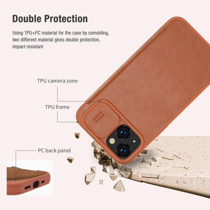 iPhone 15 Camera Protection QIN Leather Flip Case Brown