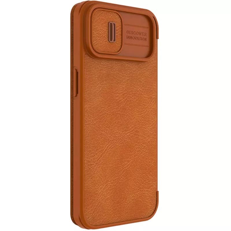 iPhone 15 Camera Protection QIN Leather Flip Case Brown