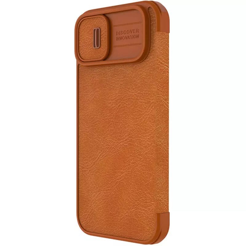 iPhone 15 Camera Protection QIN Leather Flip Case Brown