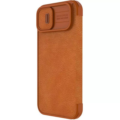 iPhone 15 Camera Protection QIN Leather Flip Case Brown