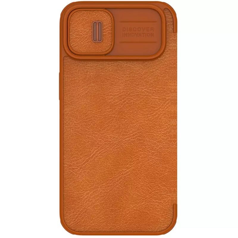 iPhone 15 Camera Protection QIN Leather Flip Case Brown
