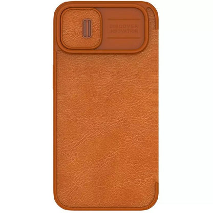iPhone 15 Camera Protection QIN Leather Flip Case Brown