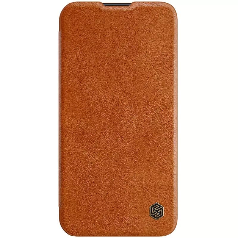 iPhone 15 Camera Protection QIN Leather Flip Case Brown
