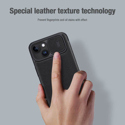 iPhone 15 Nillkin Qin Pro Plain Leather+Cloth Flip case Cover (Black)