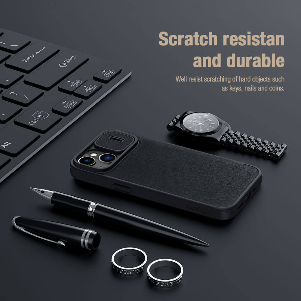 iPhone 15 Nillkin Qin Pro Plain Leather+Cloth Flip case Cover (Black)