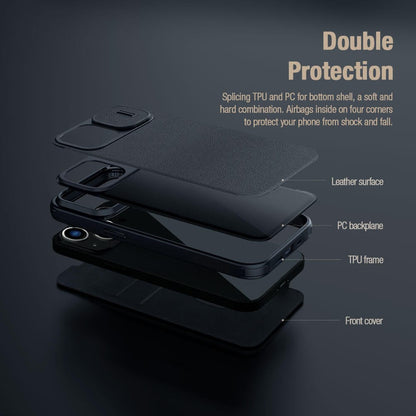 iPhone 15 Nillkin Qin Pro Plain Leather+Cloth Flip case Cover (Black)