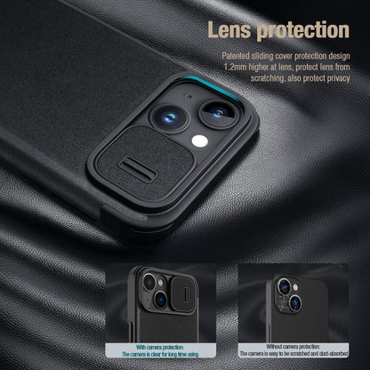iPhone 15 Nillkin Qin Pro Plain Leather+Cloth Flip case Cover (Black)