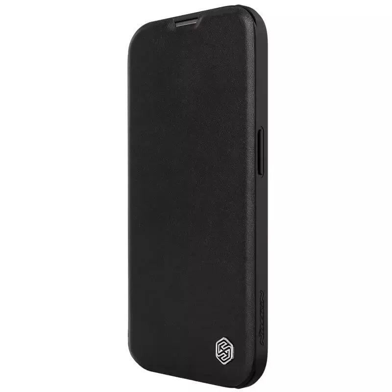 iPhone 15 Nillkin Qin Pro Plain Leather+Cloth Flip case Cover (Black)