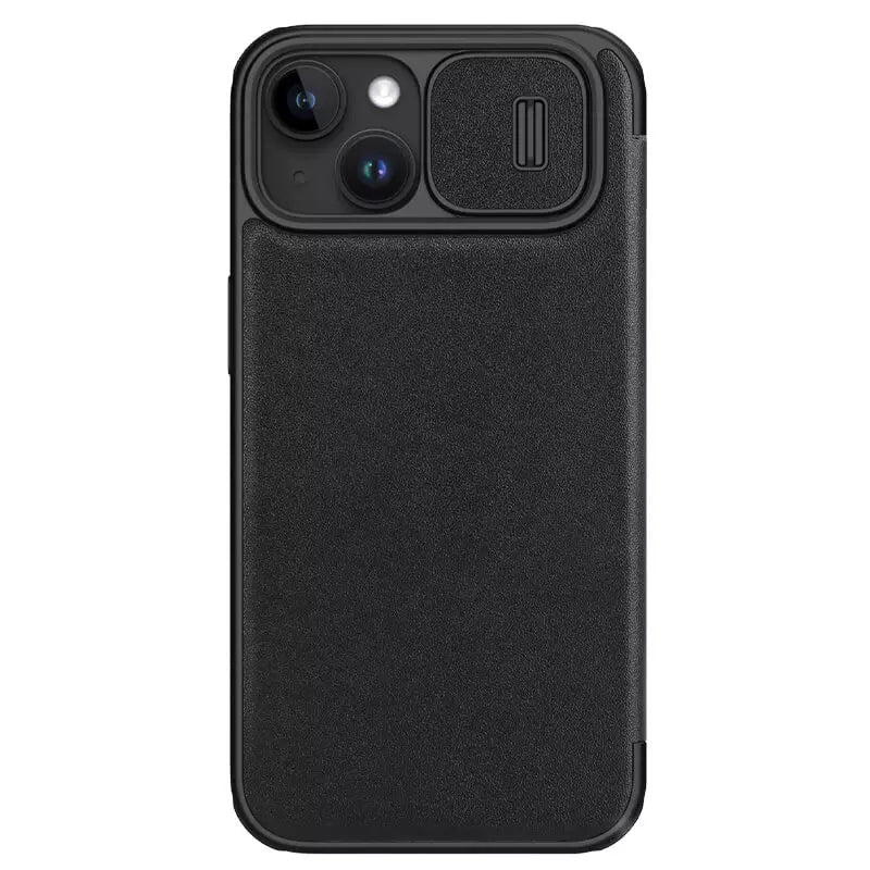 iPhone 15 Nillkin Qin Pro Plain Leather+Cloth Flip case Cover (Black)