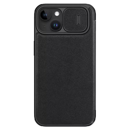 iPhone 15 Nillkin Qin Pro Plain Leather+Cloth Flip case Cover (Black)