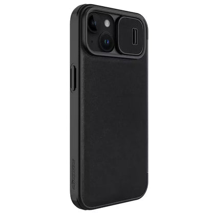 iPhone 15 Nillkin Qin Pro Plain Leather+Cloth Flip case Cover (Black)