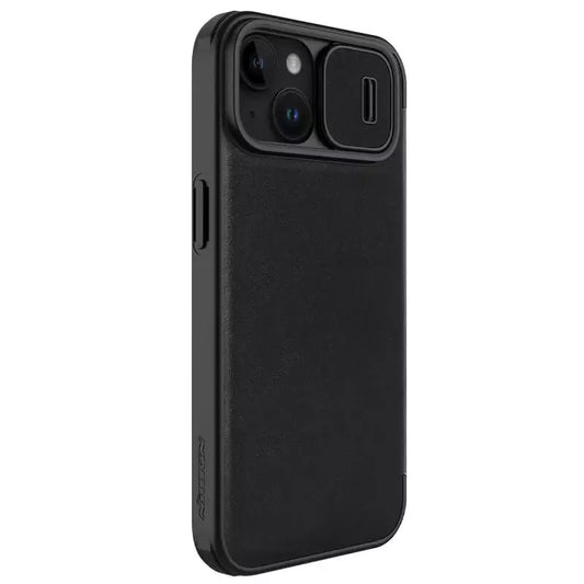iPhone 15 Nillkin Qin Pro Plain Leather+Cloth Flip case Cover (Black)