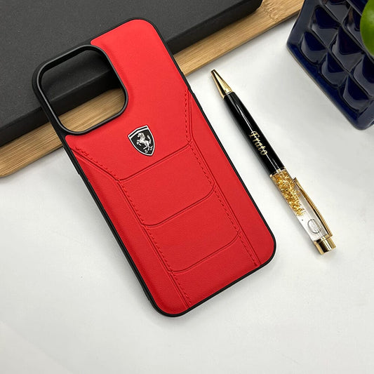 iPhone 16 Series Ferrari Sports Car Logo Side Stitch Leather Cover Red