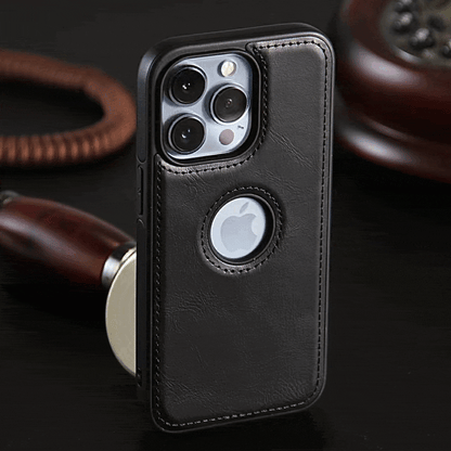 iPhone 15 Series Luxury Leather Logo Cut Back Cover