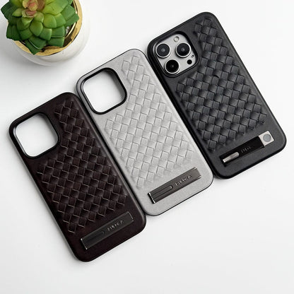 iPhone Weave Leather with Metal Kickstand Slim Back Cover