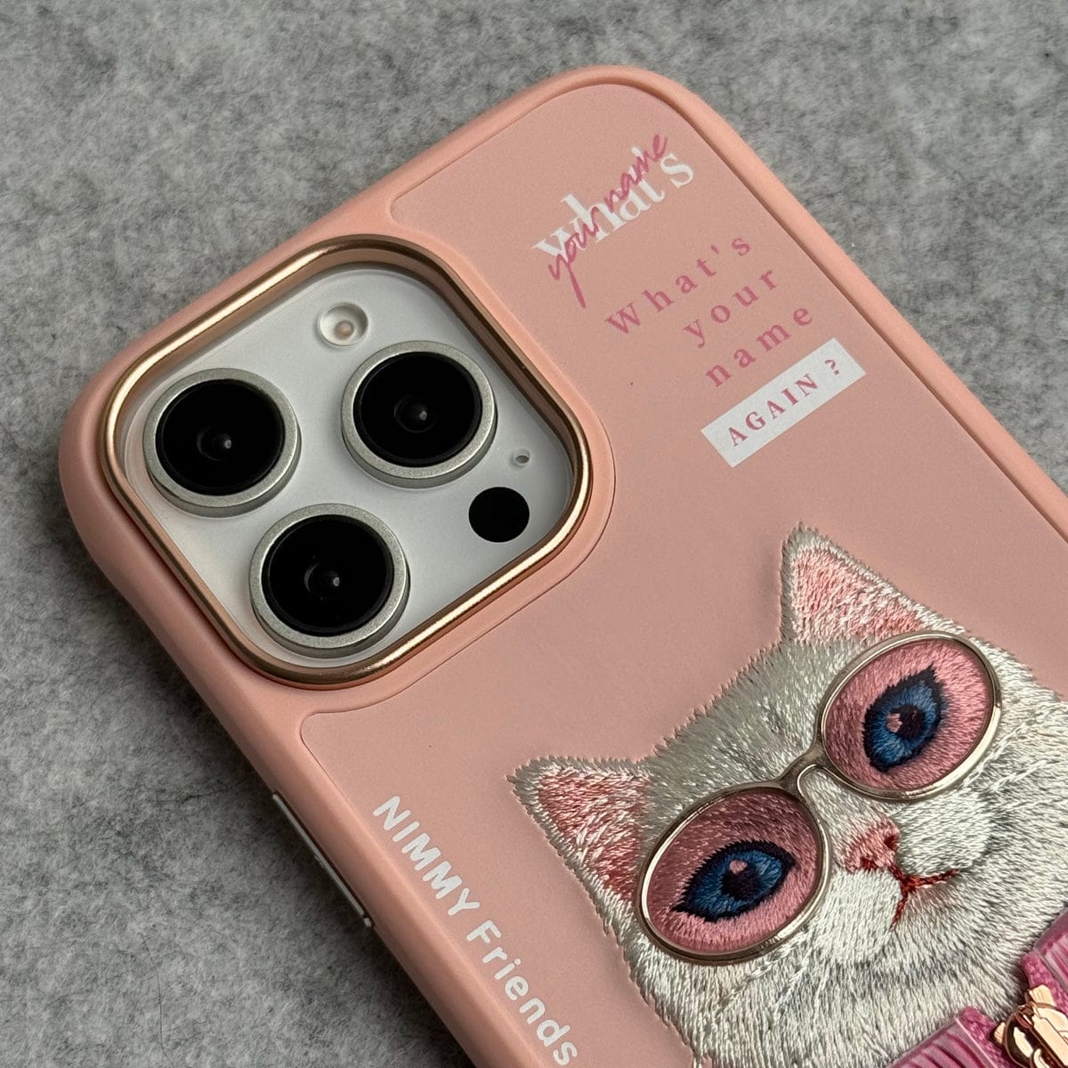 iPhone 3D Embroidery Cat Pink Zipper Jacket Case
