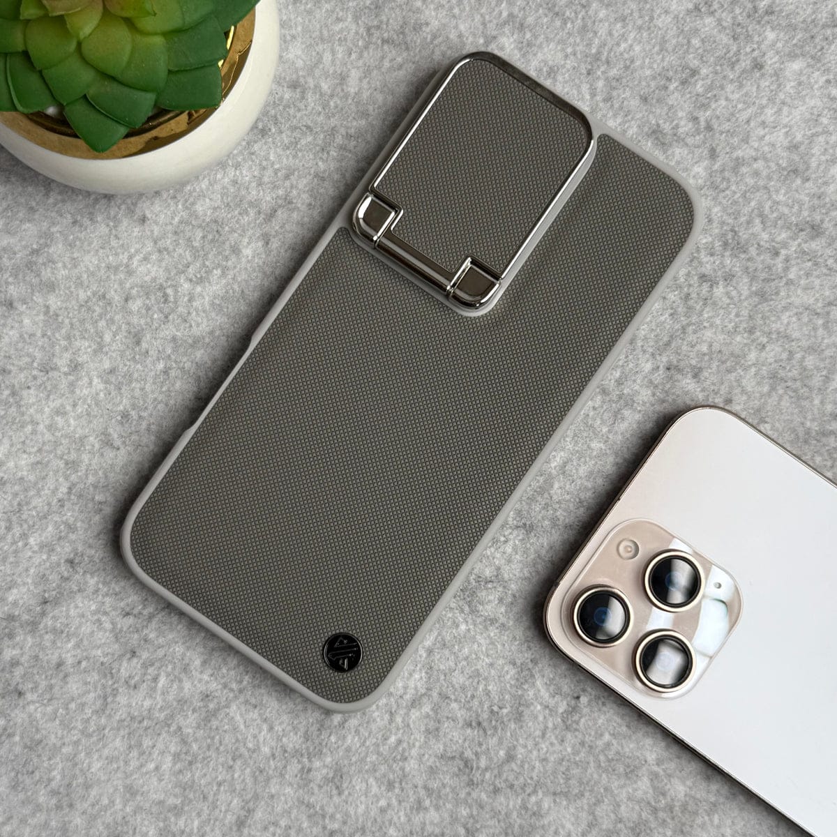 iPhone Metal Camera Cap Stand Case Cover ( Gray )