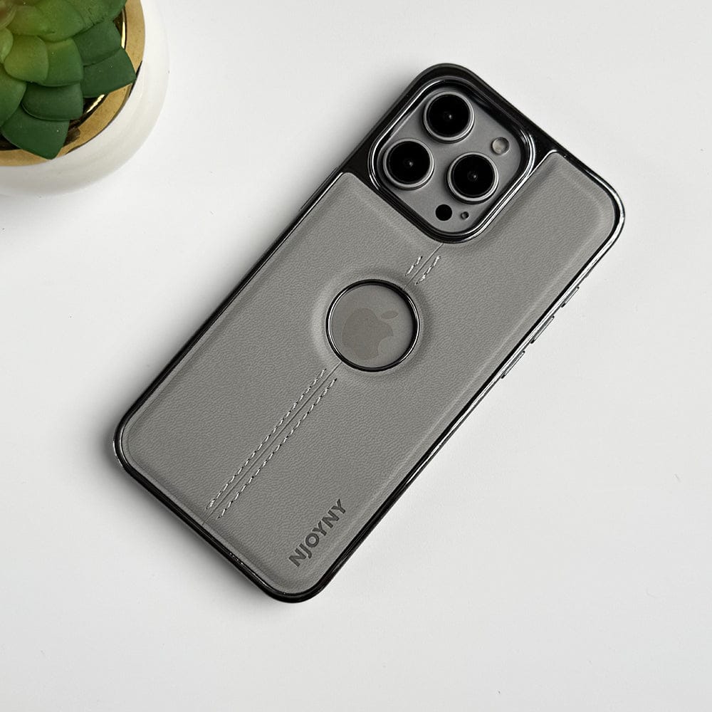 iPhone 16 Series Middle Stitch PU Leather Side Chrome Case Cover