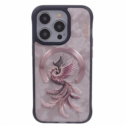 iPhone Premium 3D Embroidered Animal Series Leather MagSafe Case Cover (Phoenix)