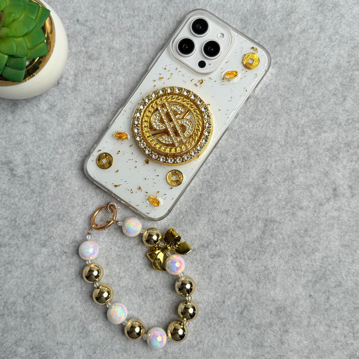 iPhone Premium Rotation Dollar Bracelet Wristband Chain Phone Case Cover