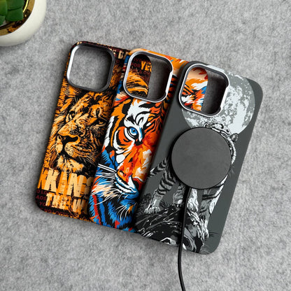 iPhone Series Carbon Fiber Texture Tiger Lion Design Hard Pc MagSafe Case Cover