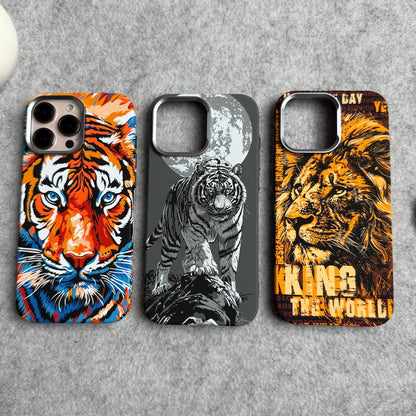 iPhone Series Carbon Fiber Texture Tiger Lion Design Hard Pc MagSafe Case Cover