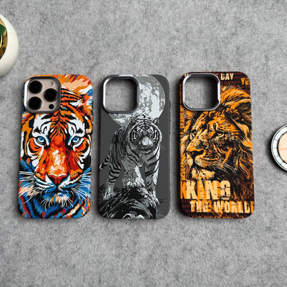 iPhone Series Carbon Fiber Texture Tiger Lion Design Hard Pc MagSafe Case Cover