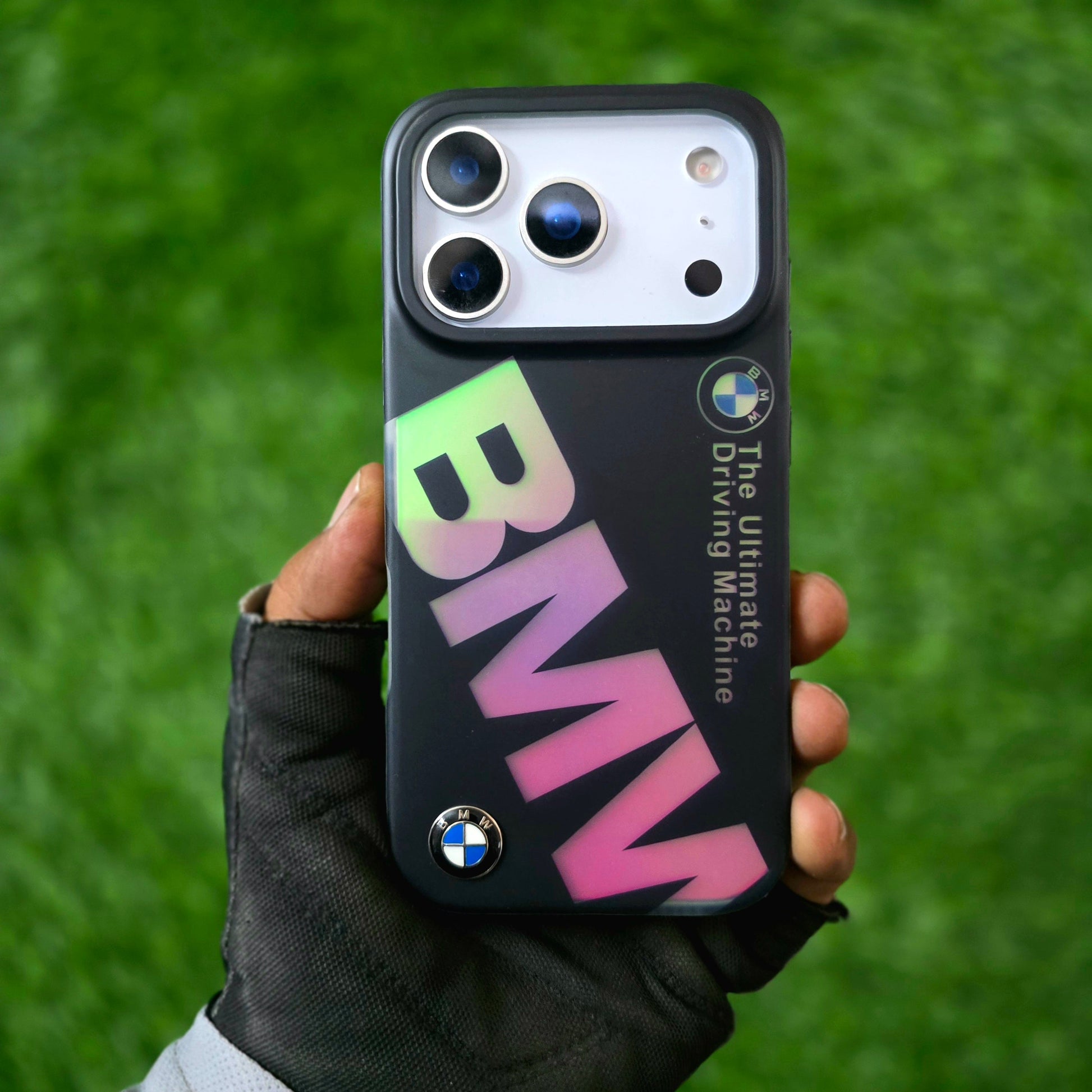 iPhone 17 Pro Max BMW Case, "The Ultimate Driving Machine" Multi Changing Color Case with Real Logo - Black