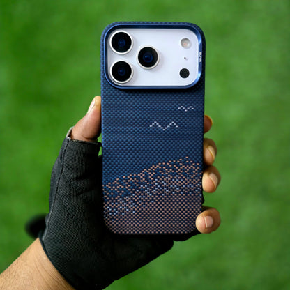 iPhone 17 Pro Max 0.4mm Thin Original SLIVA Real Aramid Carbon Fiber Case with Magsafe - Beach & Seagulls