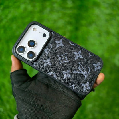 iPhone 17 Pro Max LV Leather Case, Luxurious Louis Vuitton Leather Case - Black