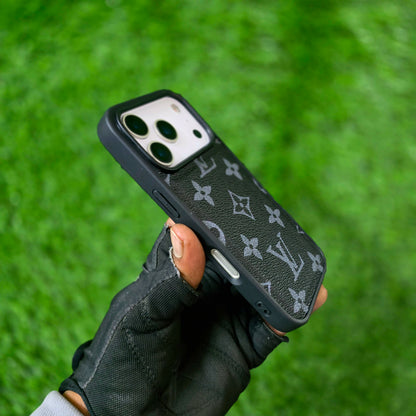 iPhone 17 Pro Max LV Leather Case, Luxurious Louis Vuitton Leather Case - Black