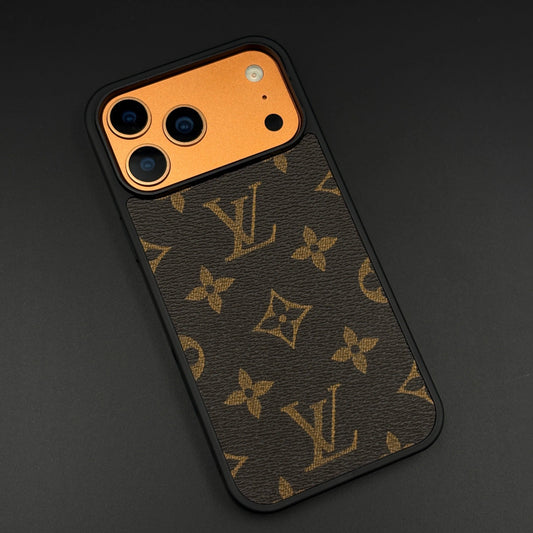 iPhone 17 Pro Max LV Leather Case, Luxurious Louis Vuitton Leather Case - Brown