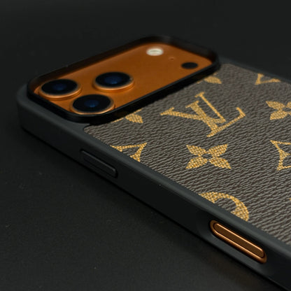 iPhone 17 Pro Max LV Leather Case, Luxurious Louis Vuitton Leather Case - Brown