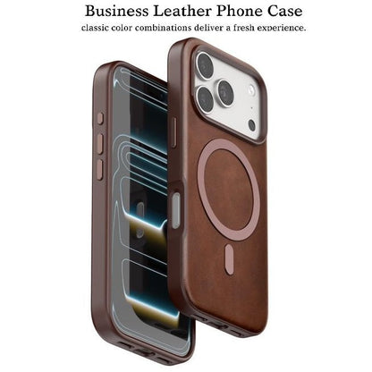 iPhone 17 Pro Max Leather Magsafe Case Premium Luxurious Leather with Metal Magnetic Magsafe Ring - Brown