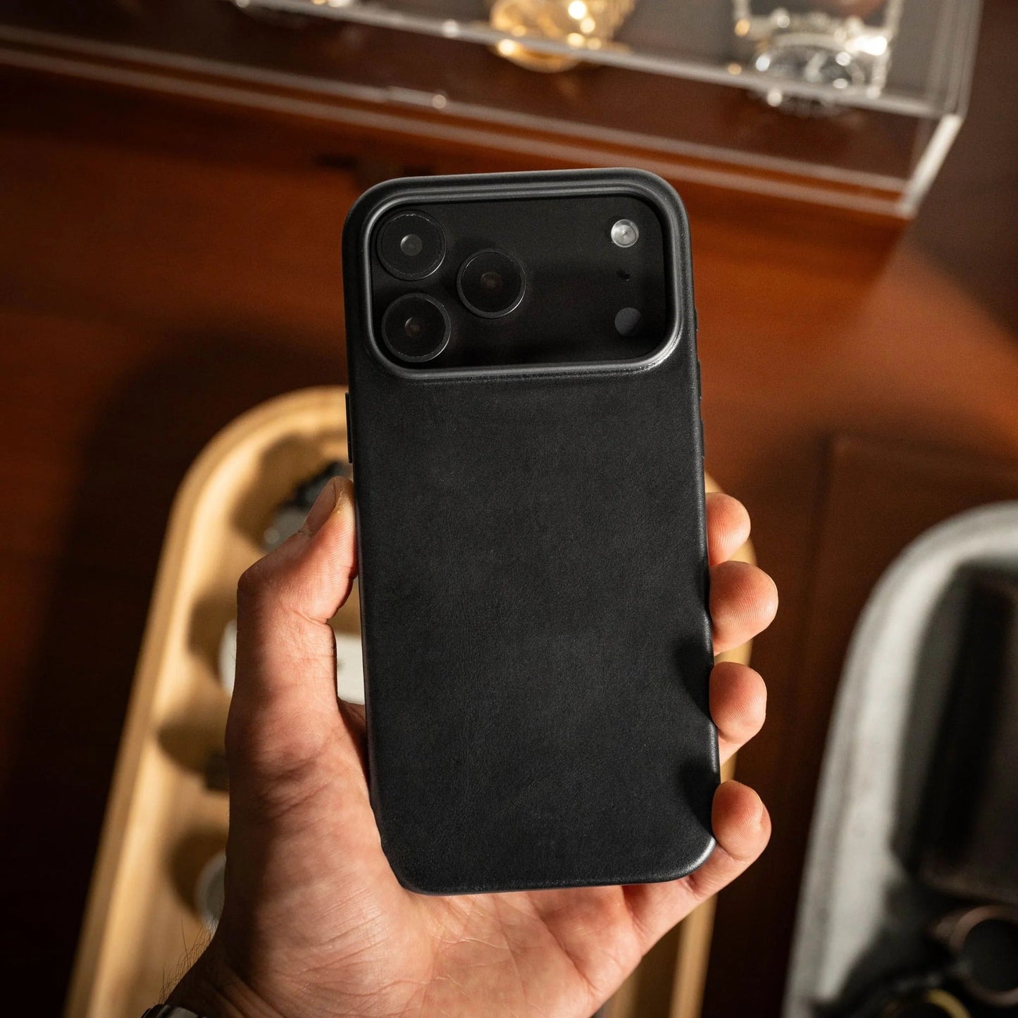 iPhone 17 Pro Max Leather Cover, Genuine Kzdoo Noble Collection Series Leather Case - Black