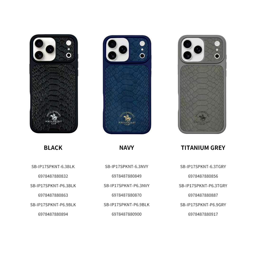 iPhone 17 Pro Max Genuine Leather Original Santa Barbara Polo Club Knight Series Back Cover - Grey