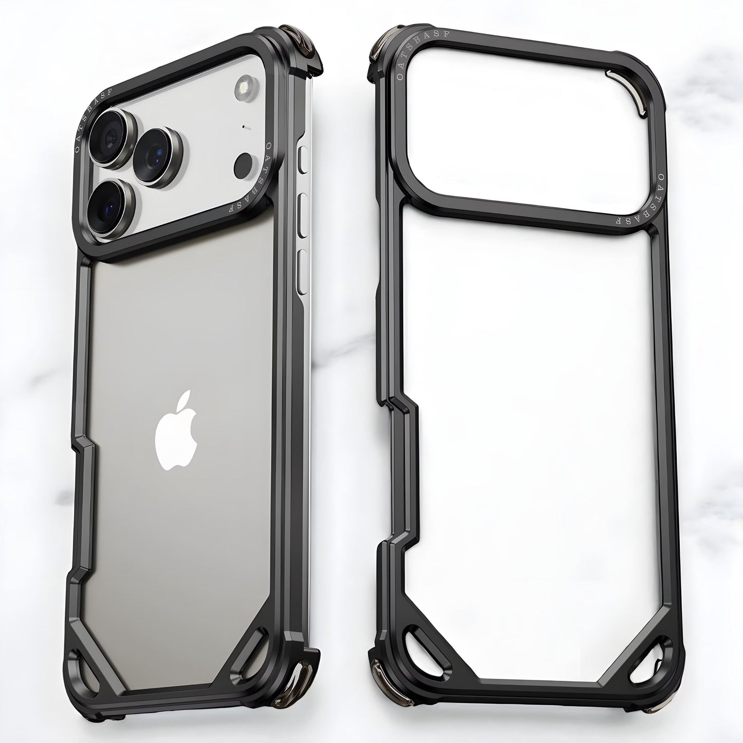 iPhone 17 Pro Max Metal Bumper Case, Metallic Frame Corner Airbag Heat Dissipation Case - Black