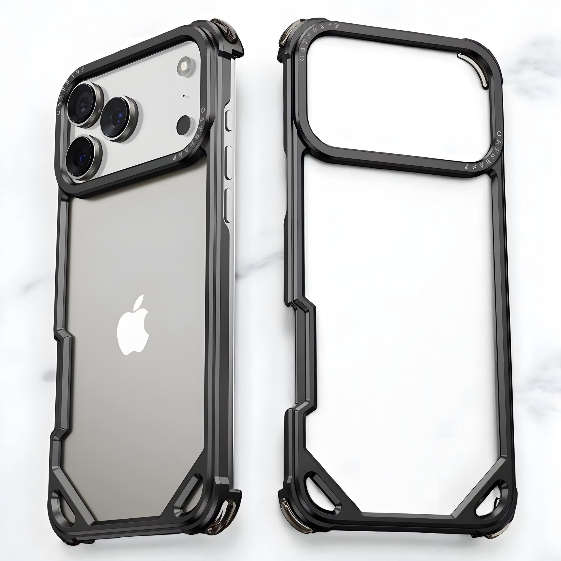 iPhone 17 Pro Max Metal Bumper Case, Metallic Frame Corner Airbag Heat Dissipation Case - Black