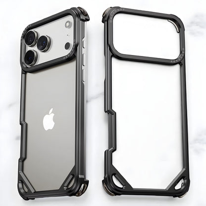 iPhone 17 Pro Max Metal Bumper Case, Metallic Frame Corner Airbag Heat Dissipation Case - Black