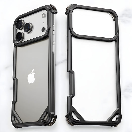 iPhone 17 Pro Max Metal Bumper Case, Metallic Frame Corner Airbag Heat Dissipation Case - Black