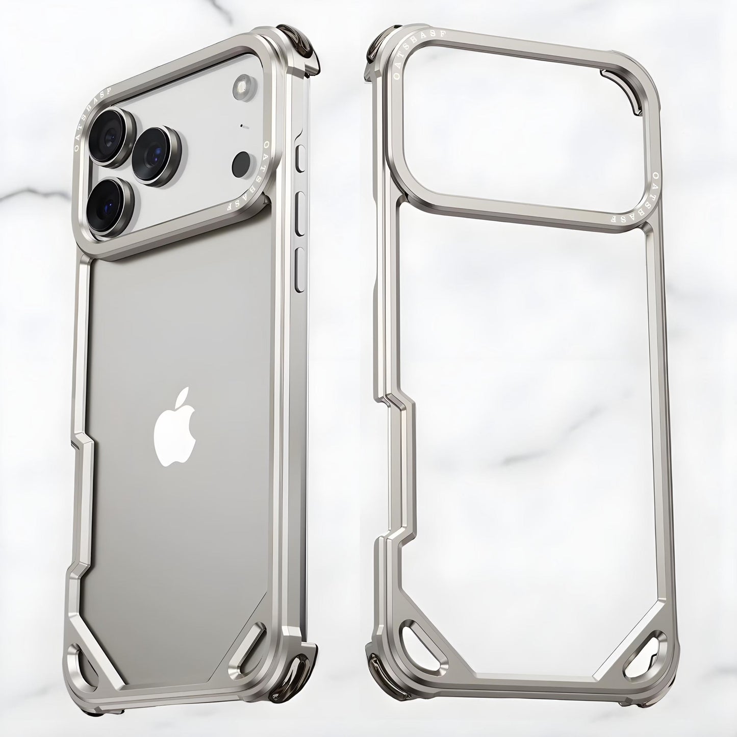 iPhone 17 Pro Max Metal Bumper Case, Metallic Frame Corner Airbag Heat Dissipation Case - Titanium