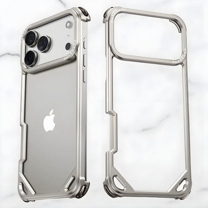iPhone 17 Pro Max Metal Bumper Case, Metallic Frame Corner Airbag Heat Dissipation Case - Titanium