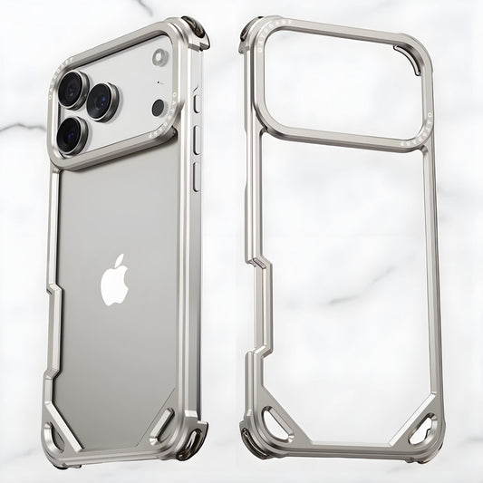 iPhone 17 Pro Max Metal Bumper Case, Metallic Frame Corner Airbag Heat Dissipation Case - Titanium