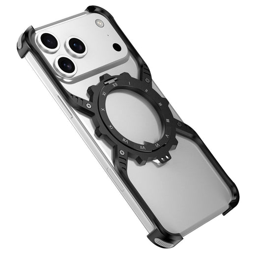 iPhone 17 Pro Max Metal Bumper Case, Aluminum Alloy X-Shape Luminous Kickstand with Magsafe - Black