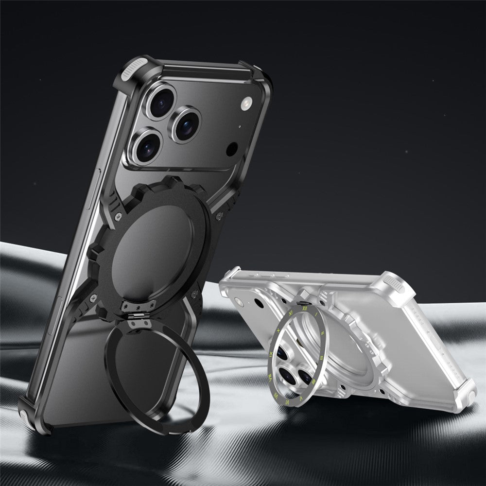 iPhone 17 Pro Max Metal Bumper Case, Aluminum Alloy X-Shape Luminous Kickstand with Magsafe - Orange